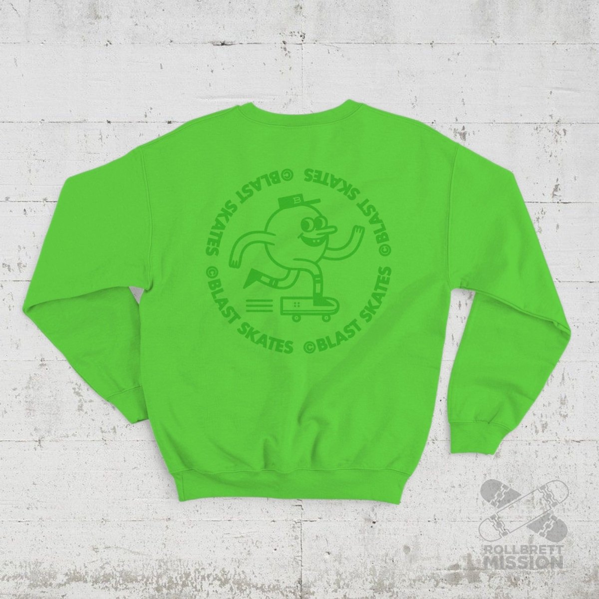 Blast Skates Crew Neck Sweatshirt Round Logo lime green - Shirts & Tops - Rollbrett Mission