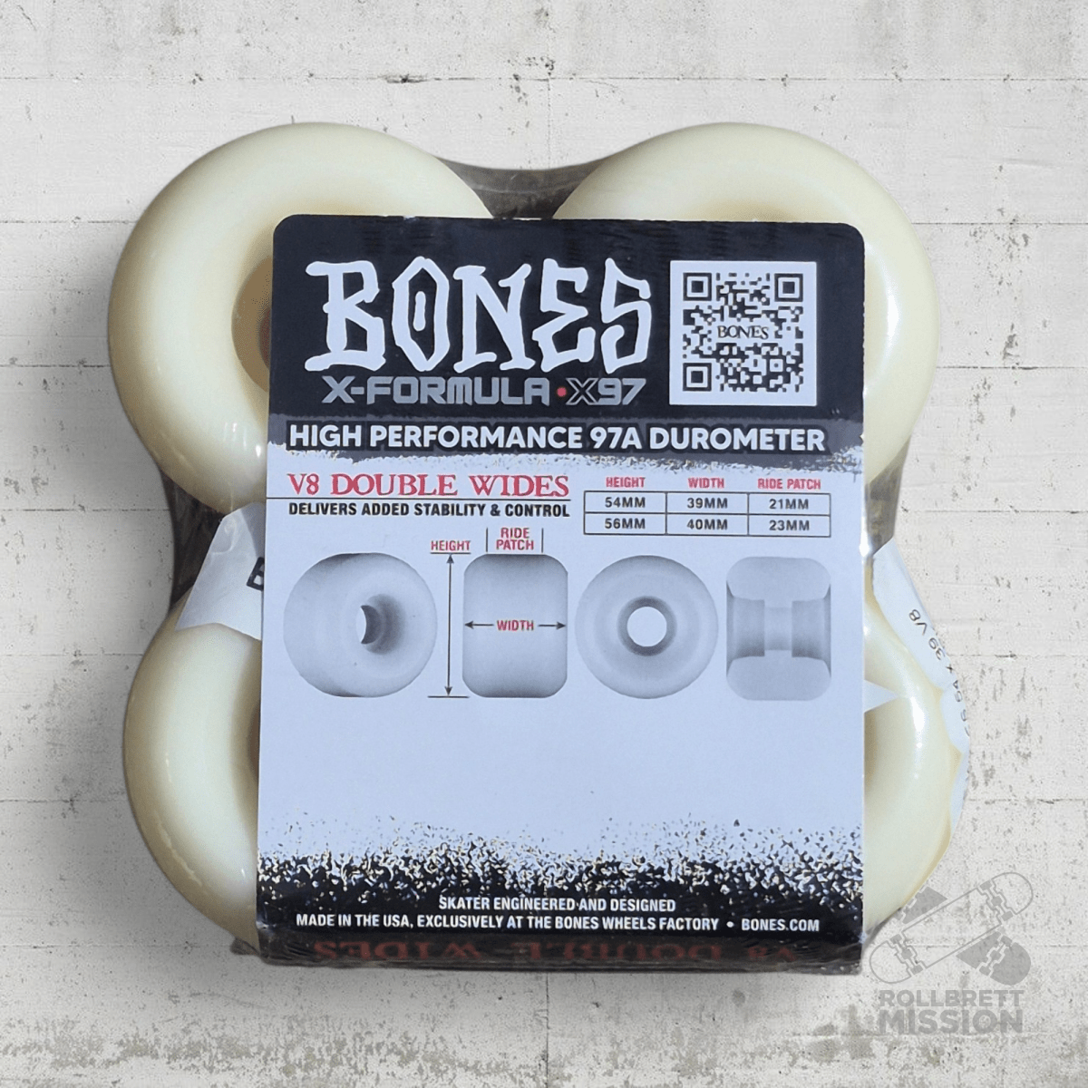 Bones X - Formula 97A 54mm Double Wides V8 Shape Wheels - Skateboard - Rollen - Rollbrett Mission