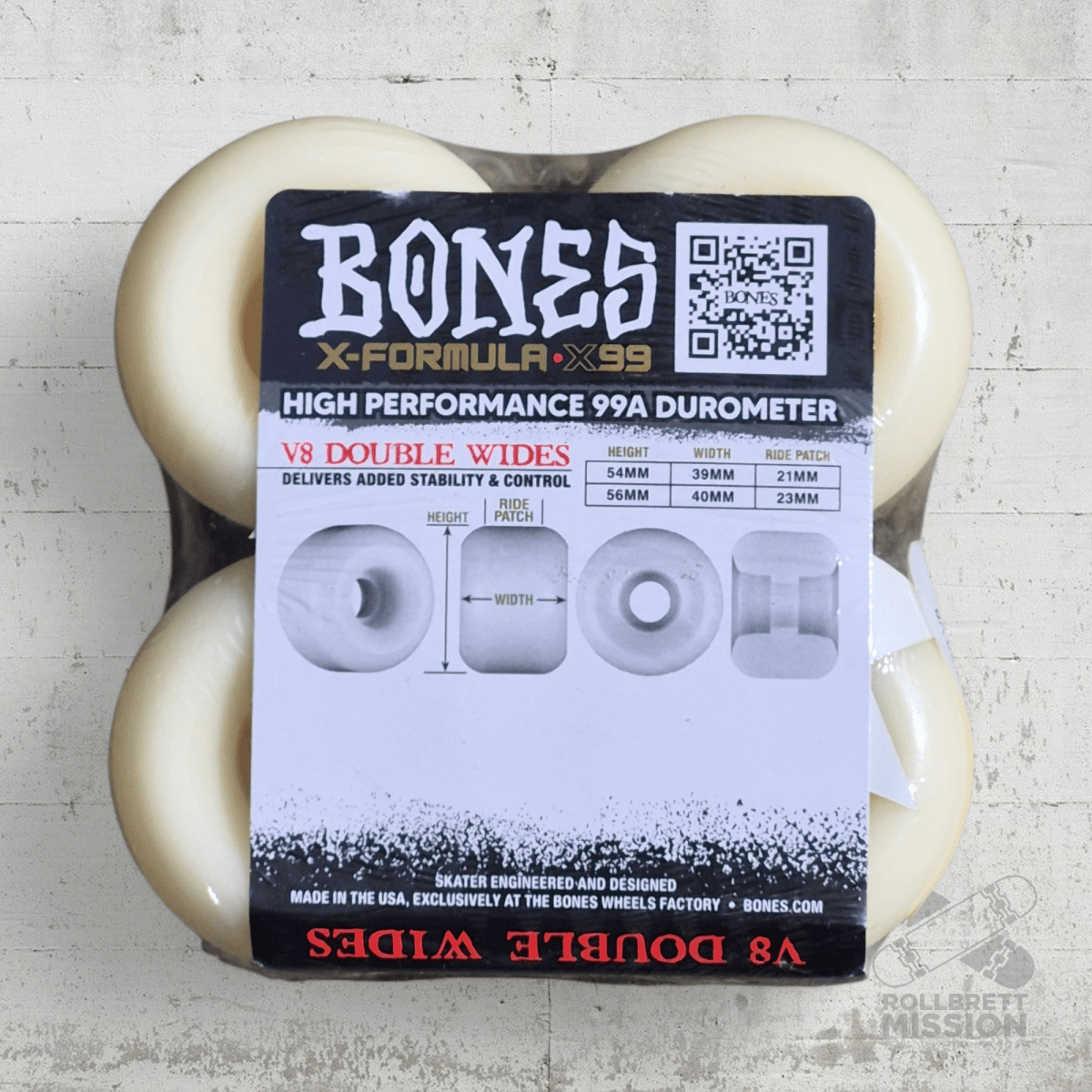 Bones X - Formula 99A 54mm Double Wides V8 Shape Wheels - Skateboard - Rollen - Rollbrett Mission