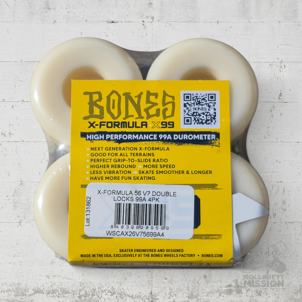 Bones X - Formula 99A 56mm Double Lock V7 Shape Annuals Wheels - Skateboard - Rollen - Rollbrett Mission