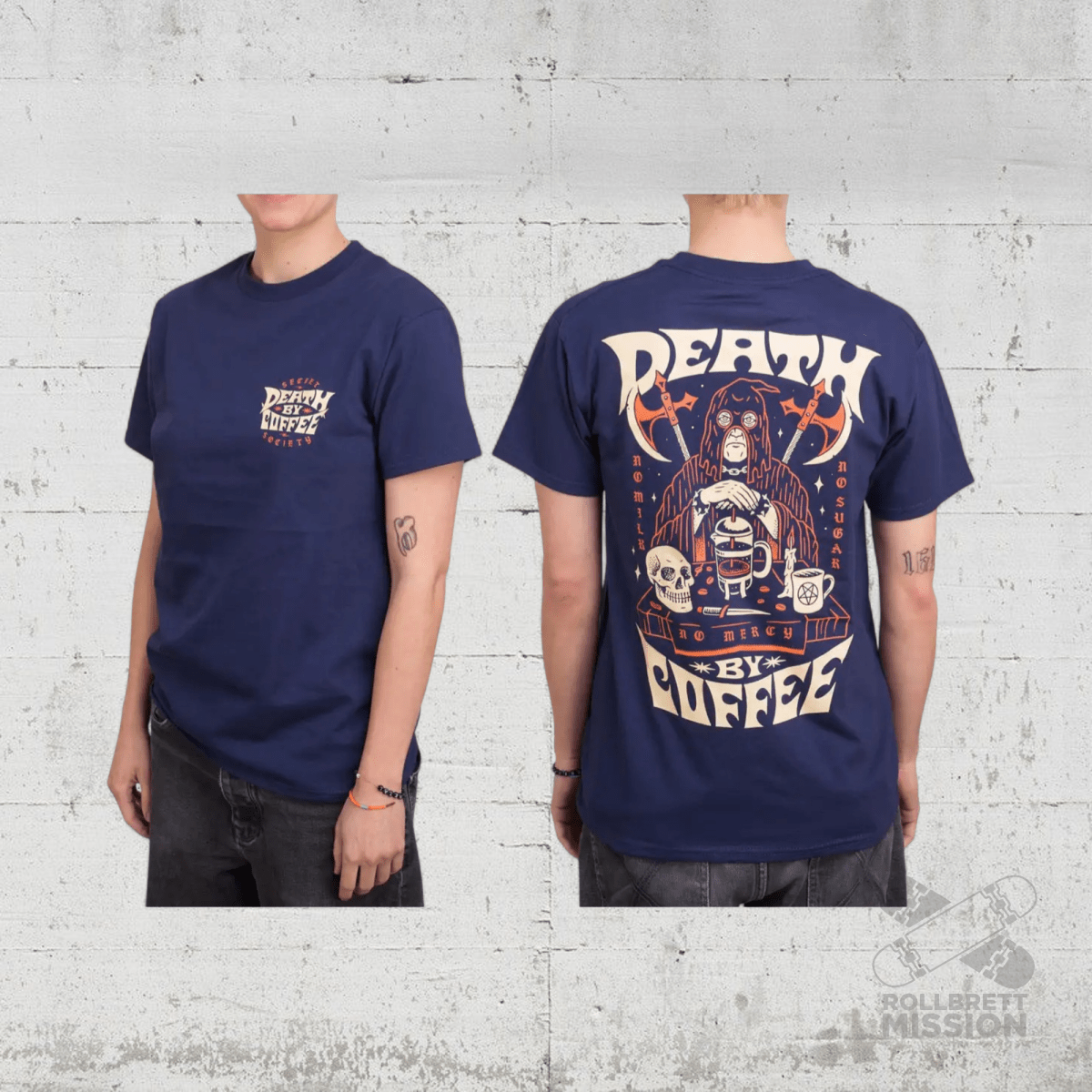 Death By Coffee "French Press" T-Shirt navy - Rollbrett Mission