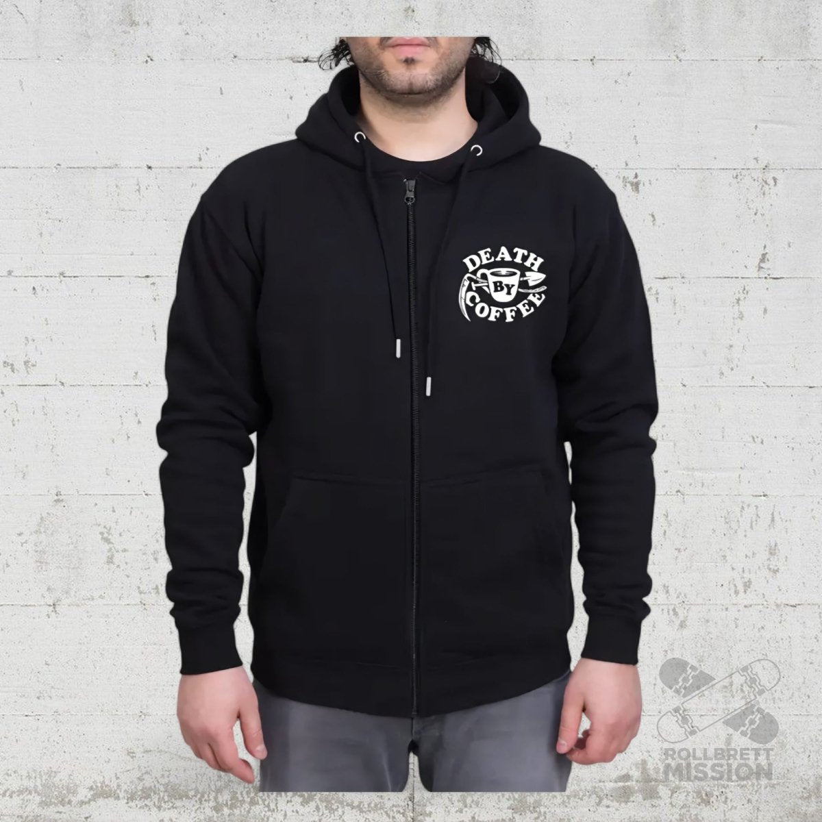 Death By Coffee Hooded Zipper Essentials black - Rollbrett Mission