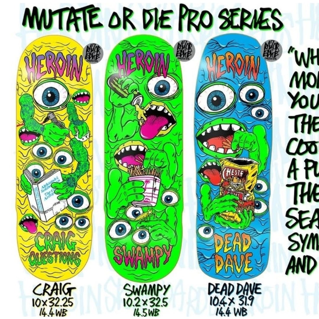 Heroin Skateboards Mutate Or Die Dead Dave 10.4 Deck - Skateboard - Decks - Rollbrett Mission