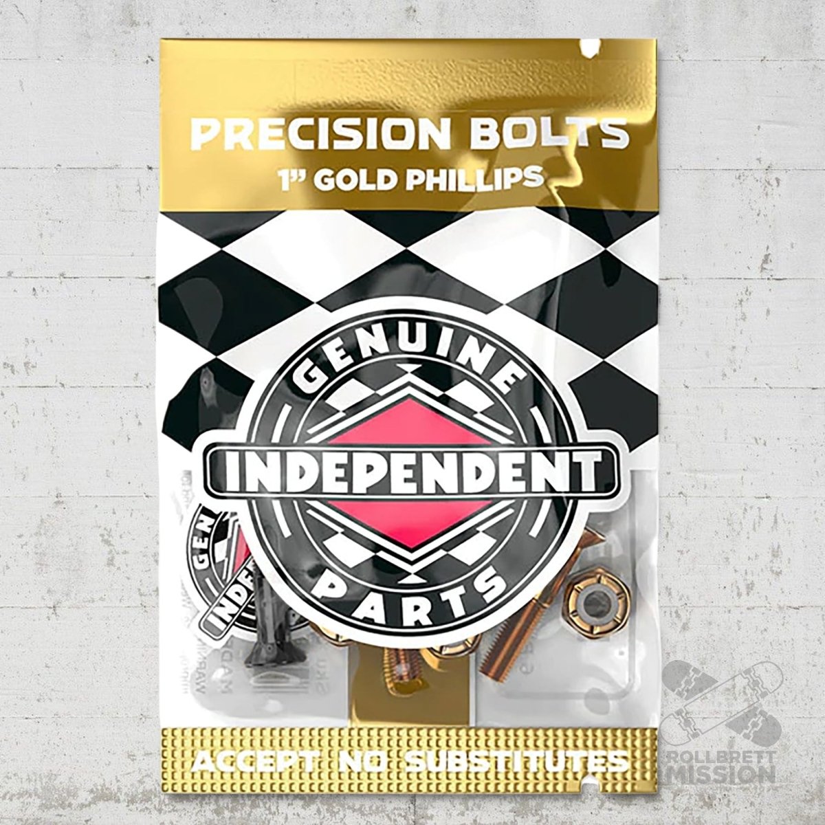 Independent 1" Kreuz Montageschrauben Bolts black gold - Rollbrett Mission