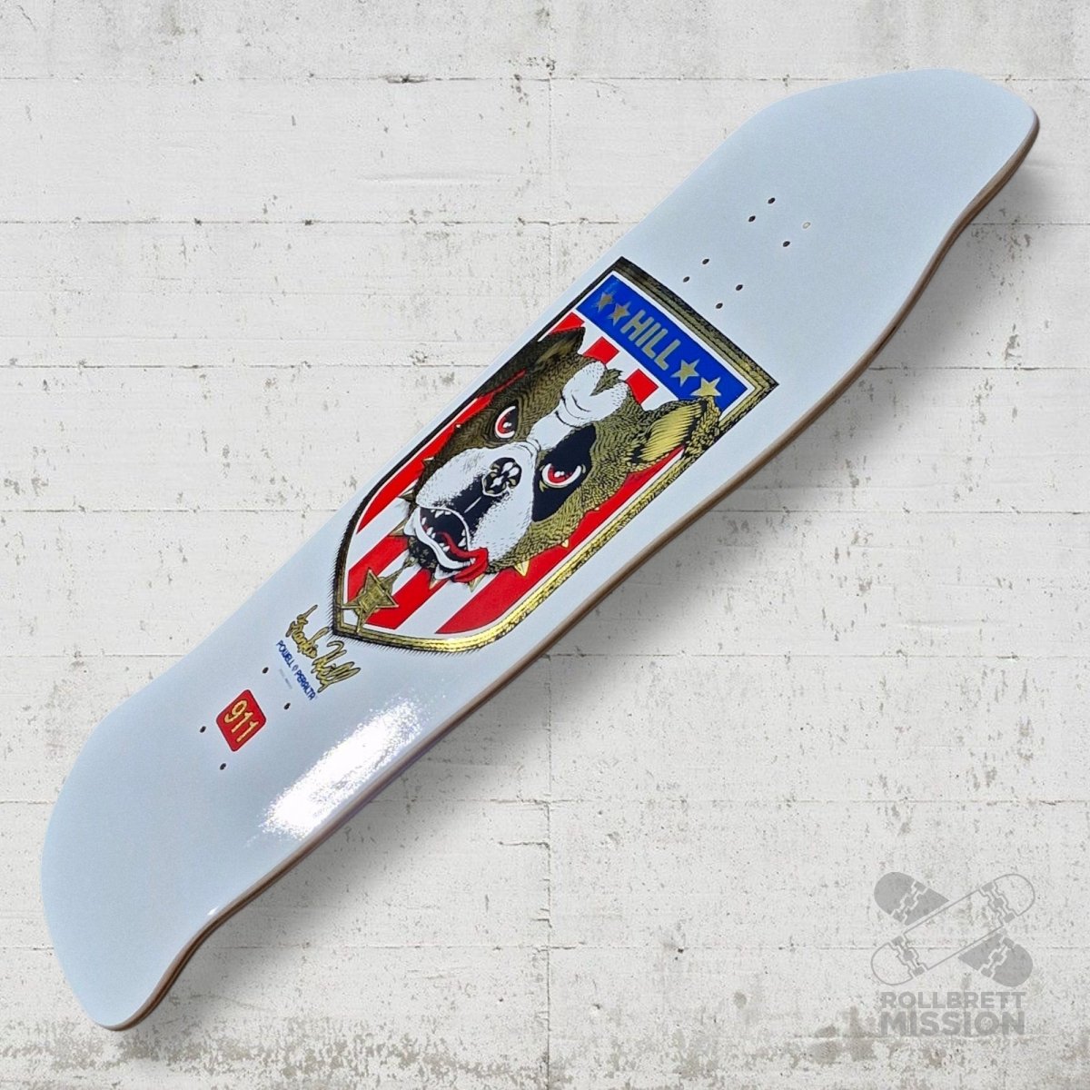 Powell - Peralta Frankie Hill Bulldog white goldfoil 10.0" Deck - Skateboard - Decks - Rollbrett Mission
