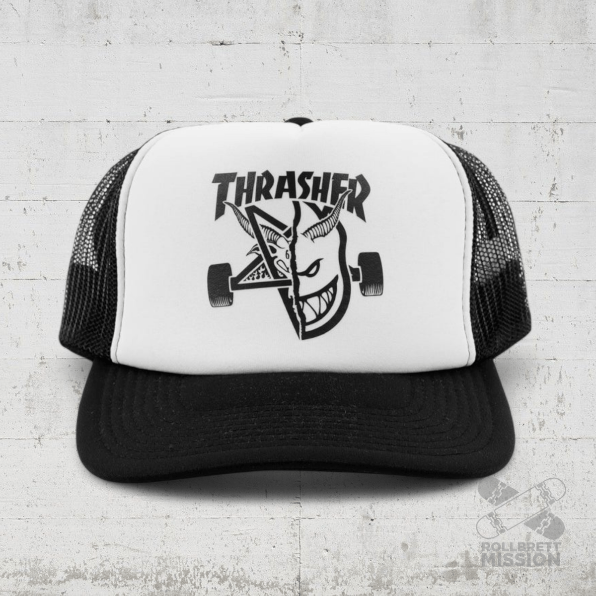 Thrasher x Spitfire Trucker Cap Thrash & Burn black white black - Kopfbekleidung & - tücher - Rollbrett Mission