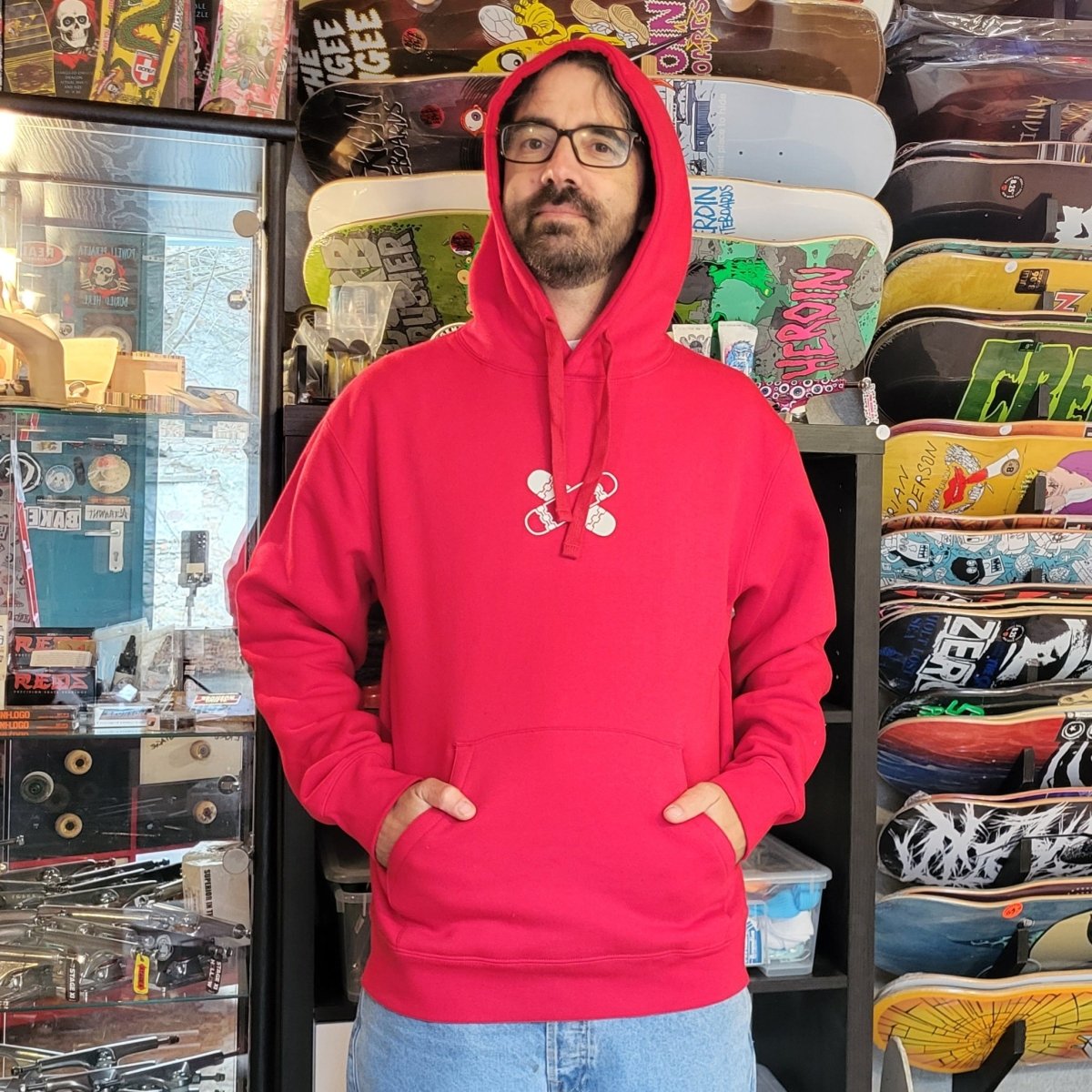 Rollbrett Mission Old School Hoodie red - Shirts & Tops - Rollbrett Mission