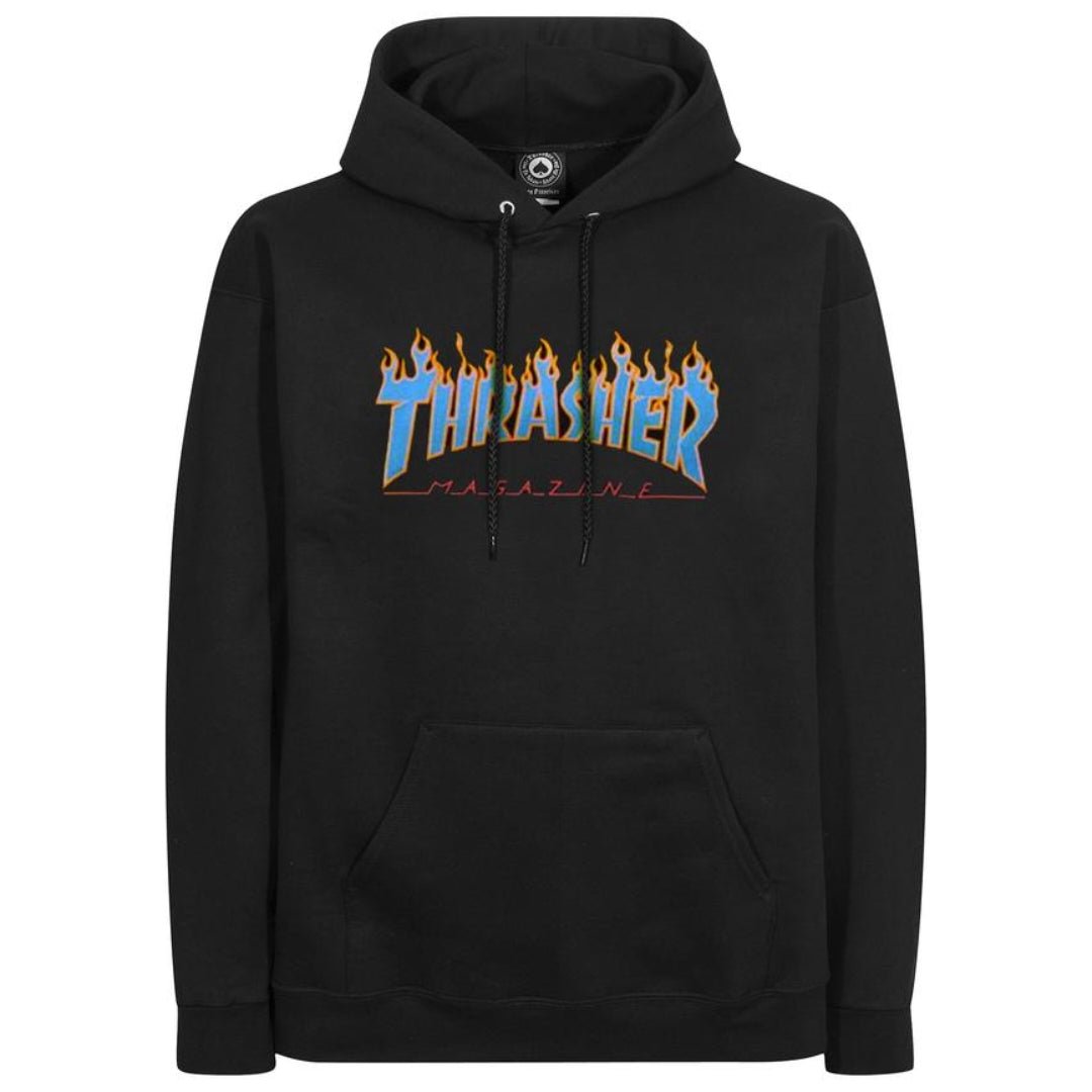 Thrasher Hoodie Flames black blue - Shirts & Tops - Rollbrett Mission