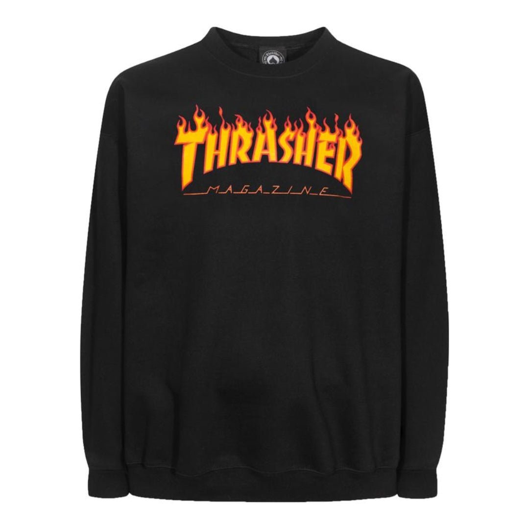 Thrasher Sweatshirt Flame Crewneck black - Shirts & Tops - Rollbrett Mission