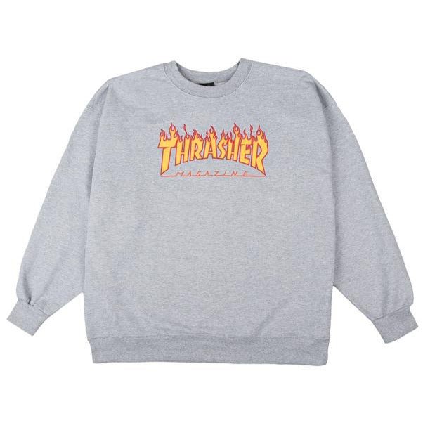 Thrasher Sweatshirt Flame Crewneck lightsteel grey - Shirts & Tops - Rollbrett Mission
