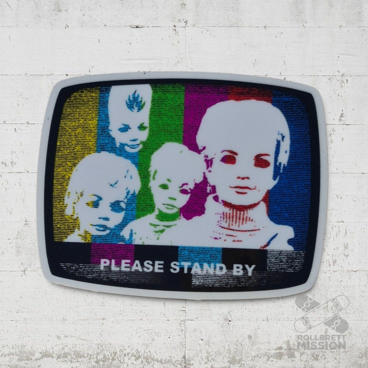 Black Label Please Stand By Sticker - Rollbrett Mission