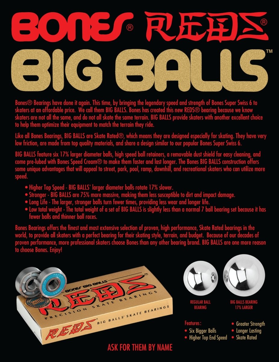 Bones Bearings Reds Big Balls Kugellager - Skateboard - Kleinteile - Rollbrett Mission