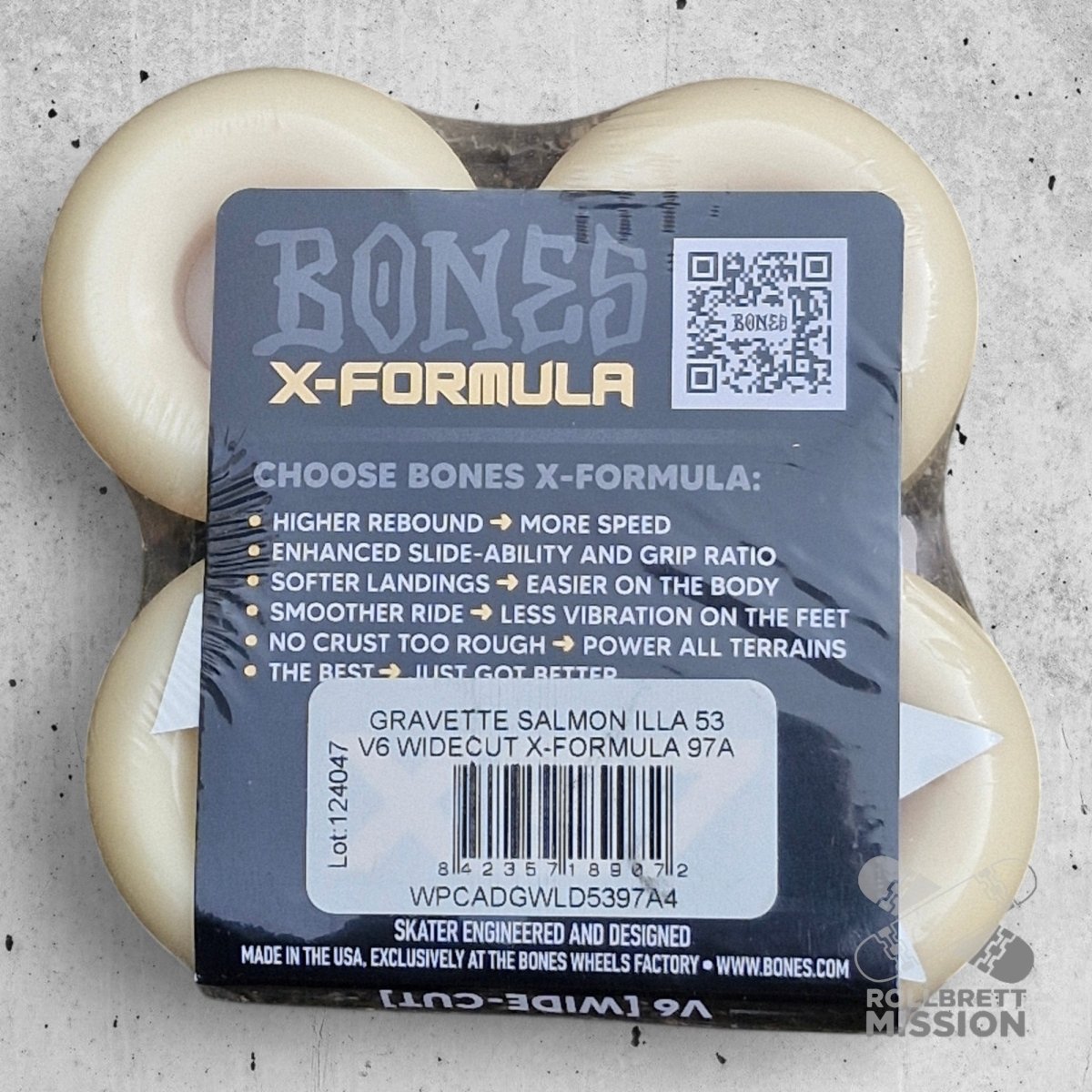 Bones X - Formula 97A Gravette Salmon Illa V6 Widecut Wheels - Skateboard - Rollen - Rollbrett Mission