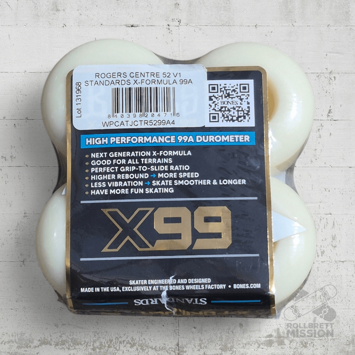 Bones X - Formula 99A 52mm V1 TJ Rogers Centre Wheels - Skateboard - Rollen - Rollbrett Mission