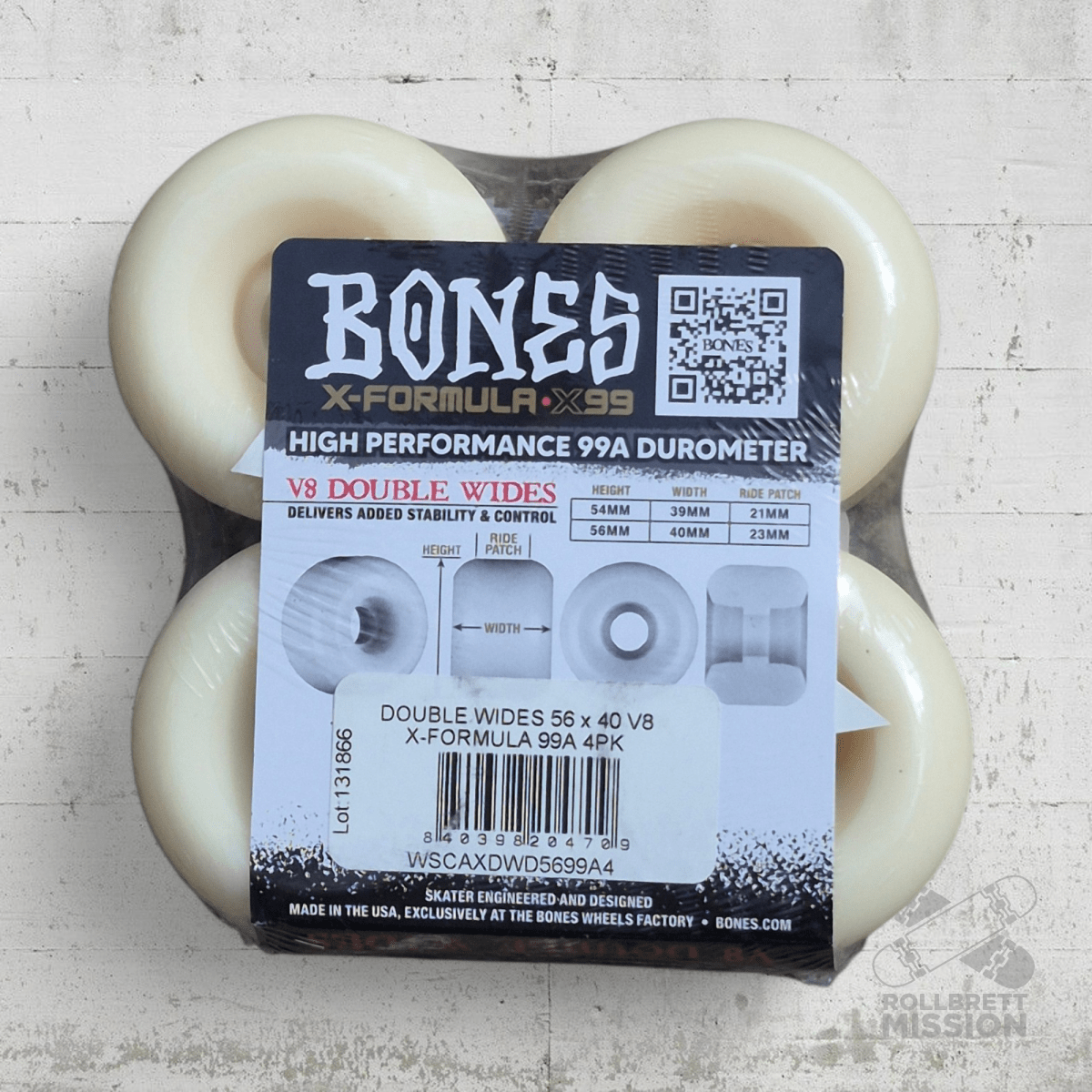 Bones X - Formula 99A 56mm Double Wides V8 Shape Wheels - Skateboard - Rollen - Rollbrett Mission