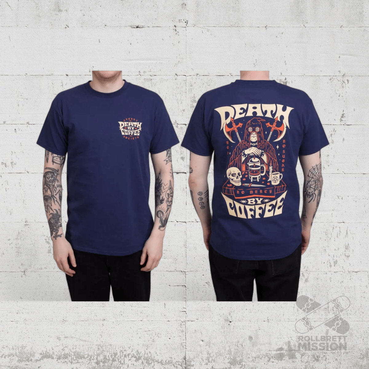 Death By Coffee "French Press" T-Shirt navy - Rollbrett Mission