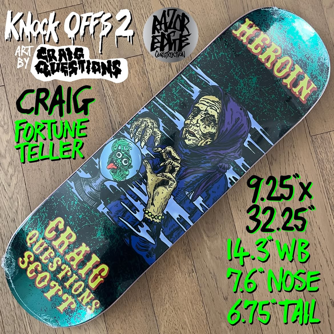 Heroin Skateboards Knock Offs 2 Craig Fortune Teller 9.25 Deck - Skateboard-Decks - Rollbrett Mission