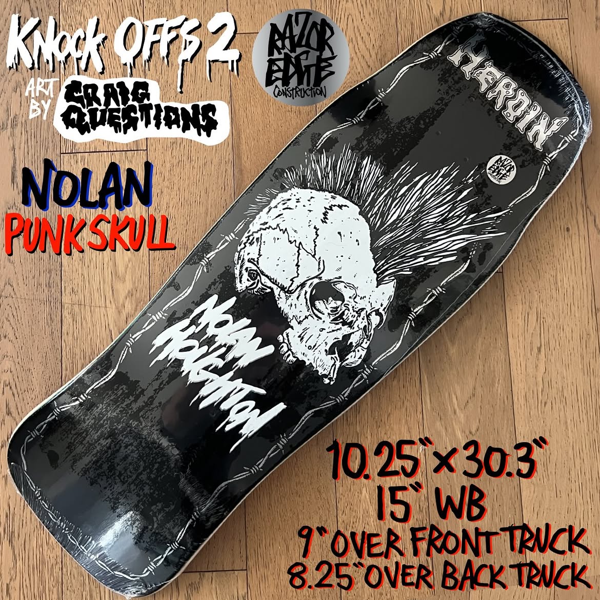 Heroin Skateboards Knock Offs 2 Nolan Punk Skull 10.25 Deck - Skateboard-Decks - Rollbrett Mission