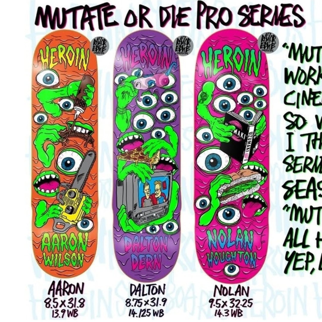 Heroin Skateboards Mutate Or Die Nolan Houghton 9.5 Deck - Skateboard - Decks - Rollbrett Mission