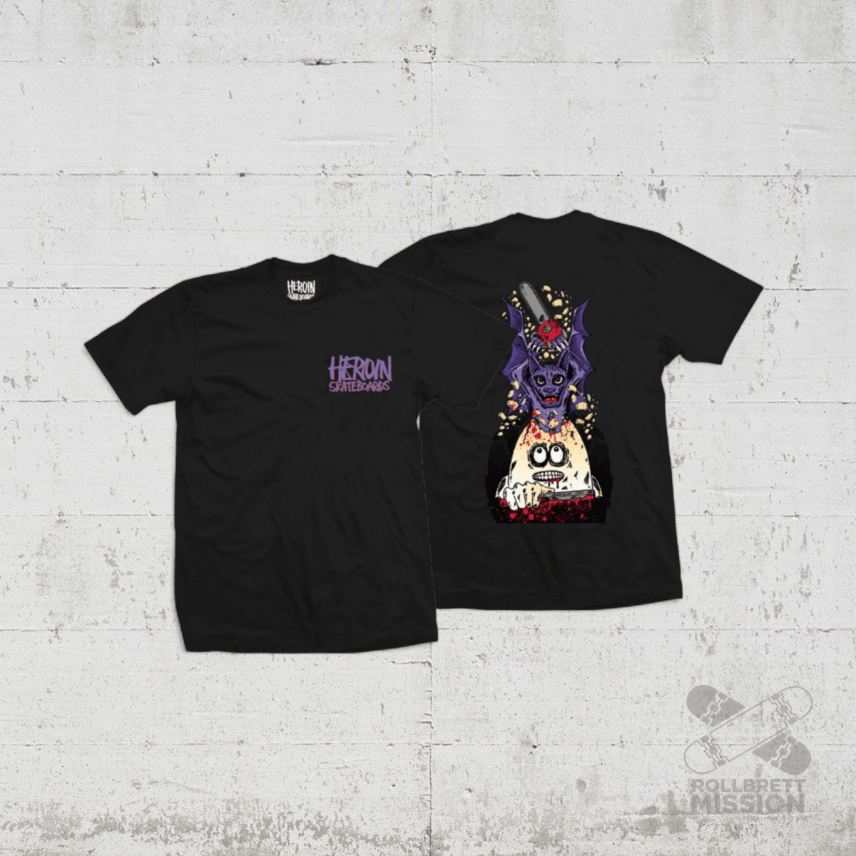 Heroin Skateboards T-Shirt Bat Egg black - Rollbrett Mission