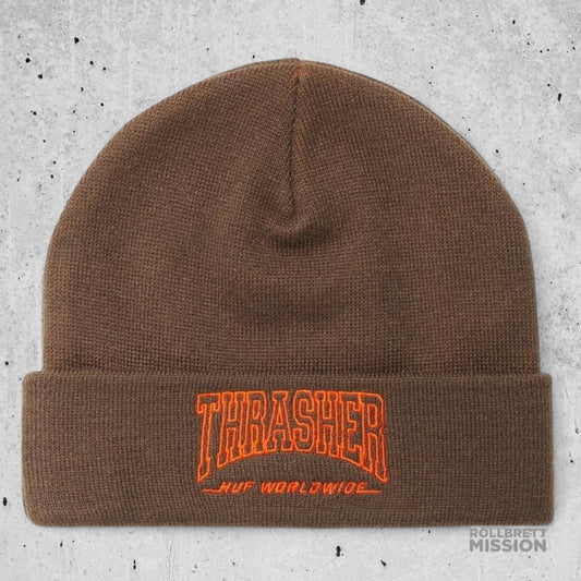 Huf x Thrasher Beanie Field Crew chocolate - Kopfbekleidung & - tücher - Rollbrett Mission