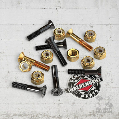 Independent 1" Kreuz Montageschrauben Bolts black gold - Rollbrett Mission
