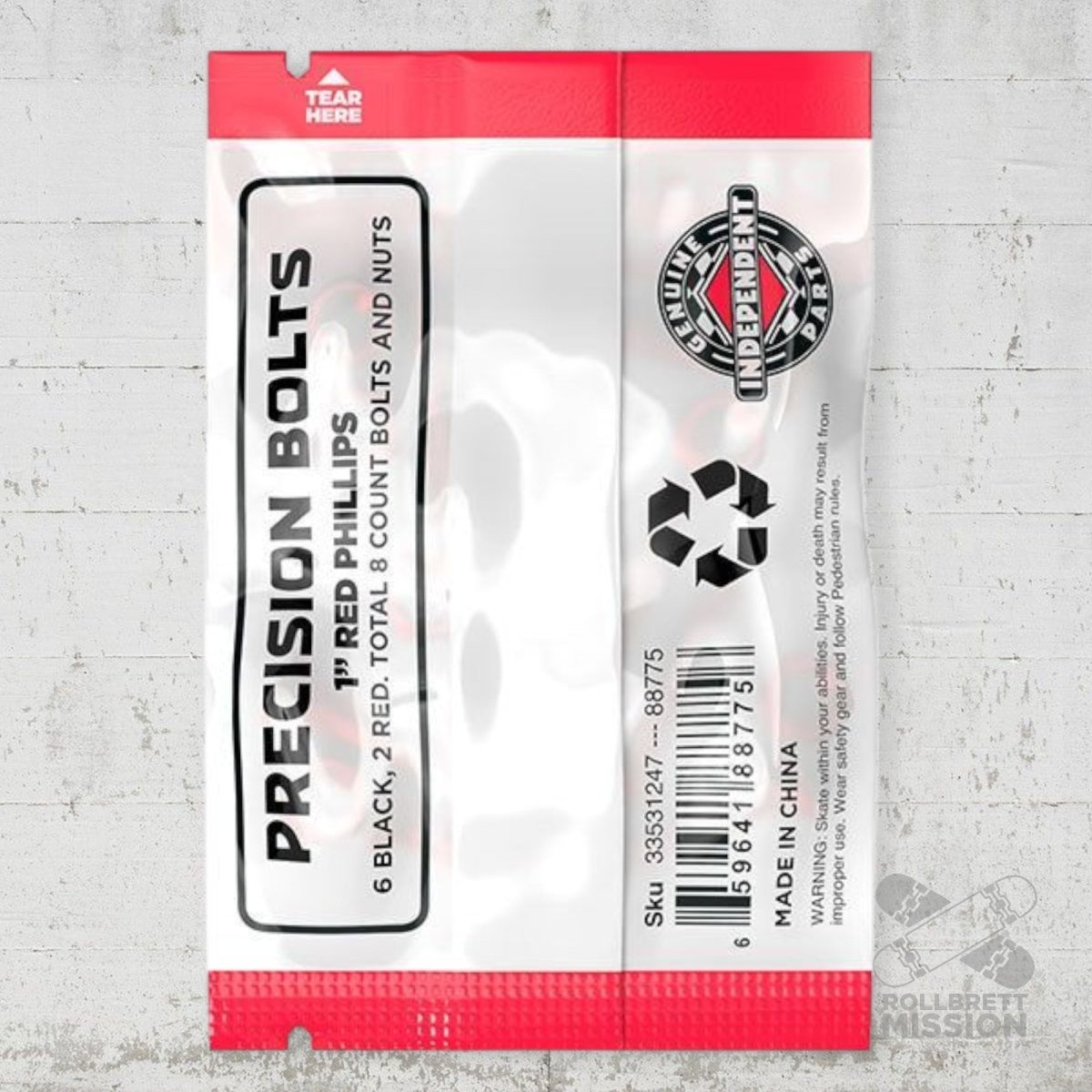 Independent 1" Kreuz Montageschrauben Bolts black red - Rollbrett Mission