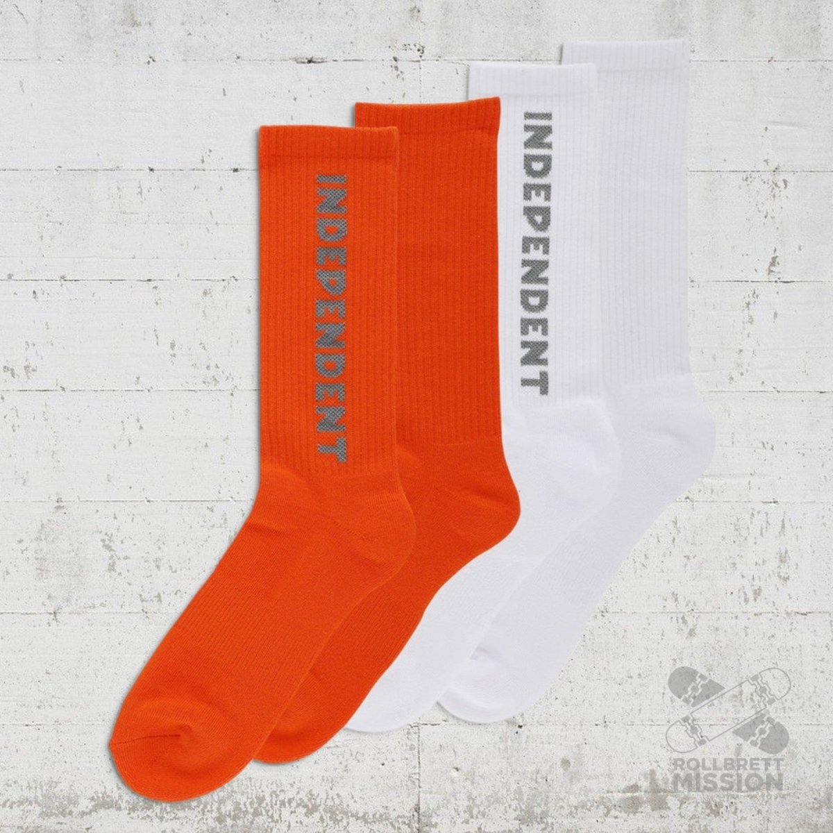 Independent Baseline Mid Crew Socken white orange - Socken - Rollbrett Mission