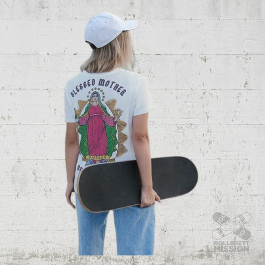 Raccoon T-Shirt Blessed Mother white - Rollbrett Mission