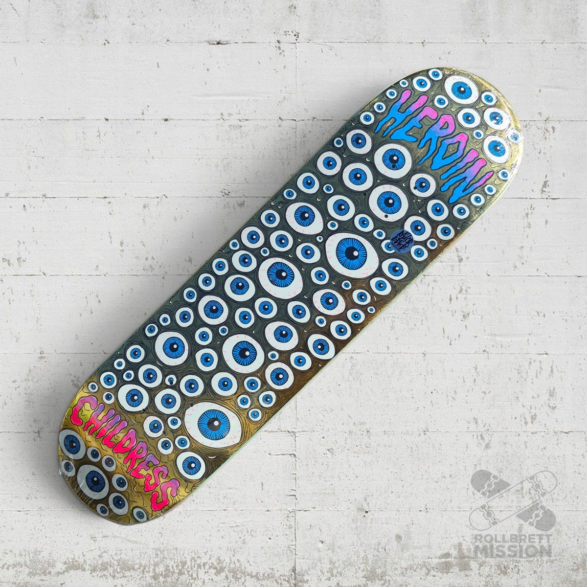 Heroin Skateboards Chet Childress Eyes gold 8.75 Deck