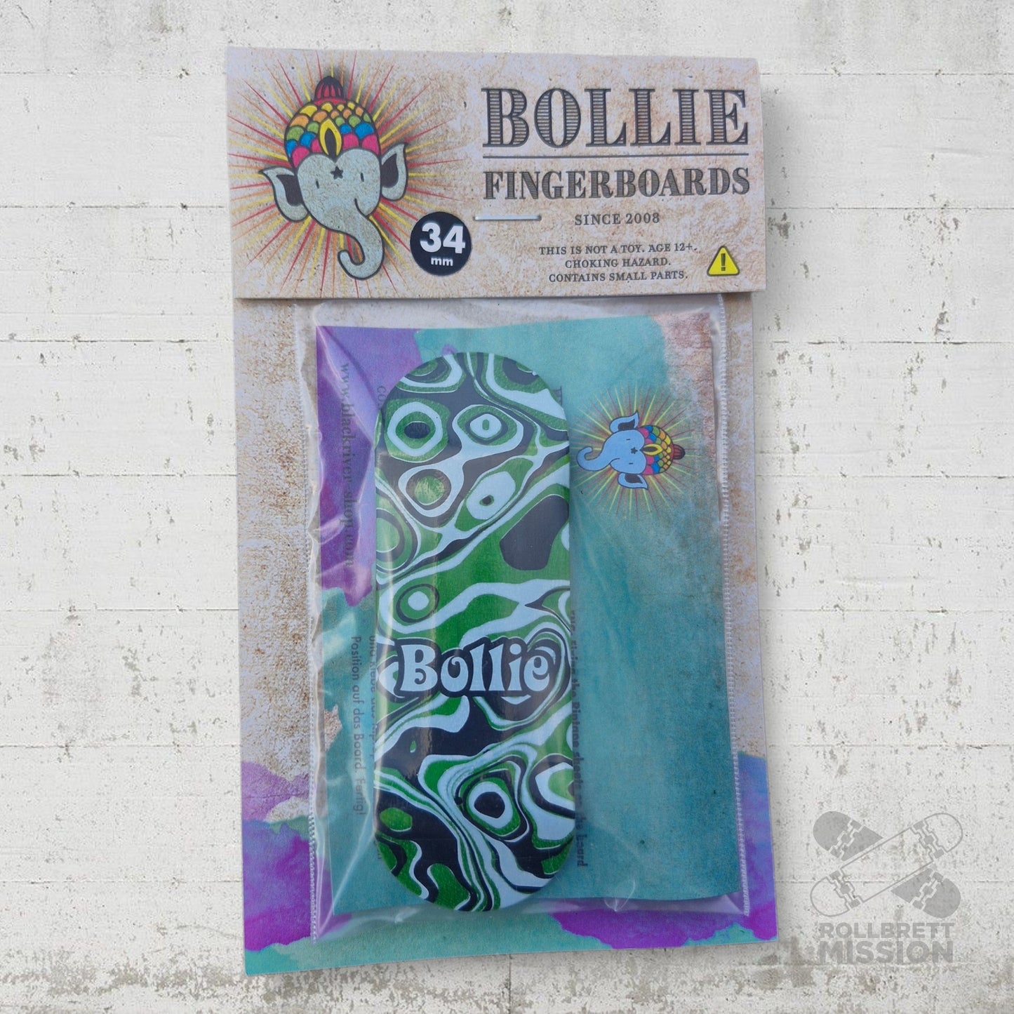 Bollie Fingerboard Psychedelic 34mm Green Complete Setup