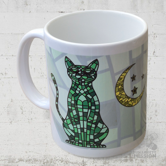 Rollbrett Mission Kaffeetasse Keramik Mosaik Katze
