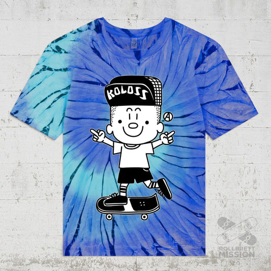Koloss Kids T-Shirt Rollbrett tie dye batik blue green