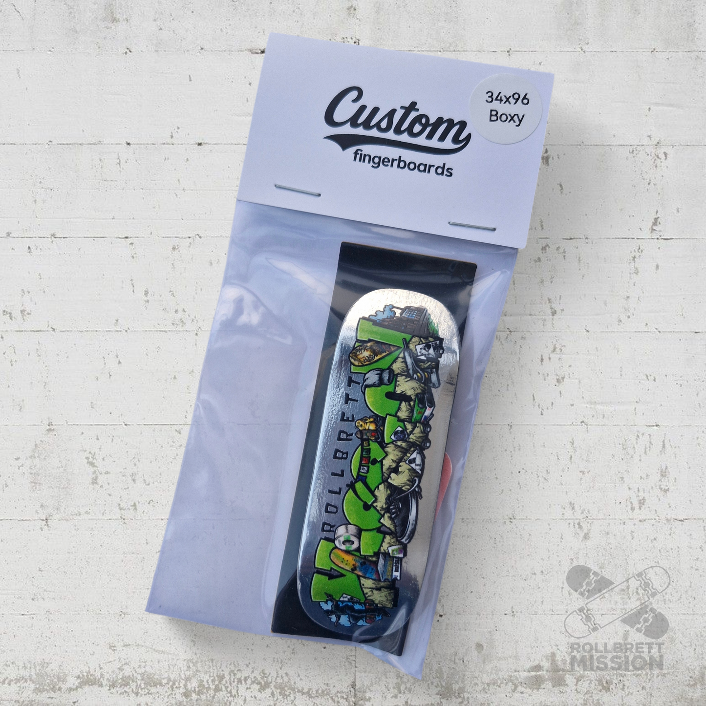 Custom x Rollbrett Mission Fingerboard Deck Shop Spirit 34mm Boxy Shape