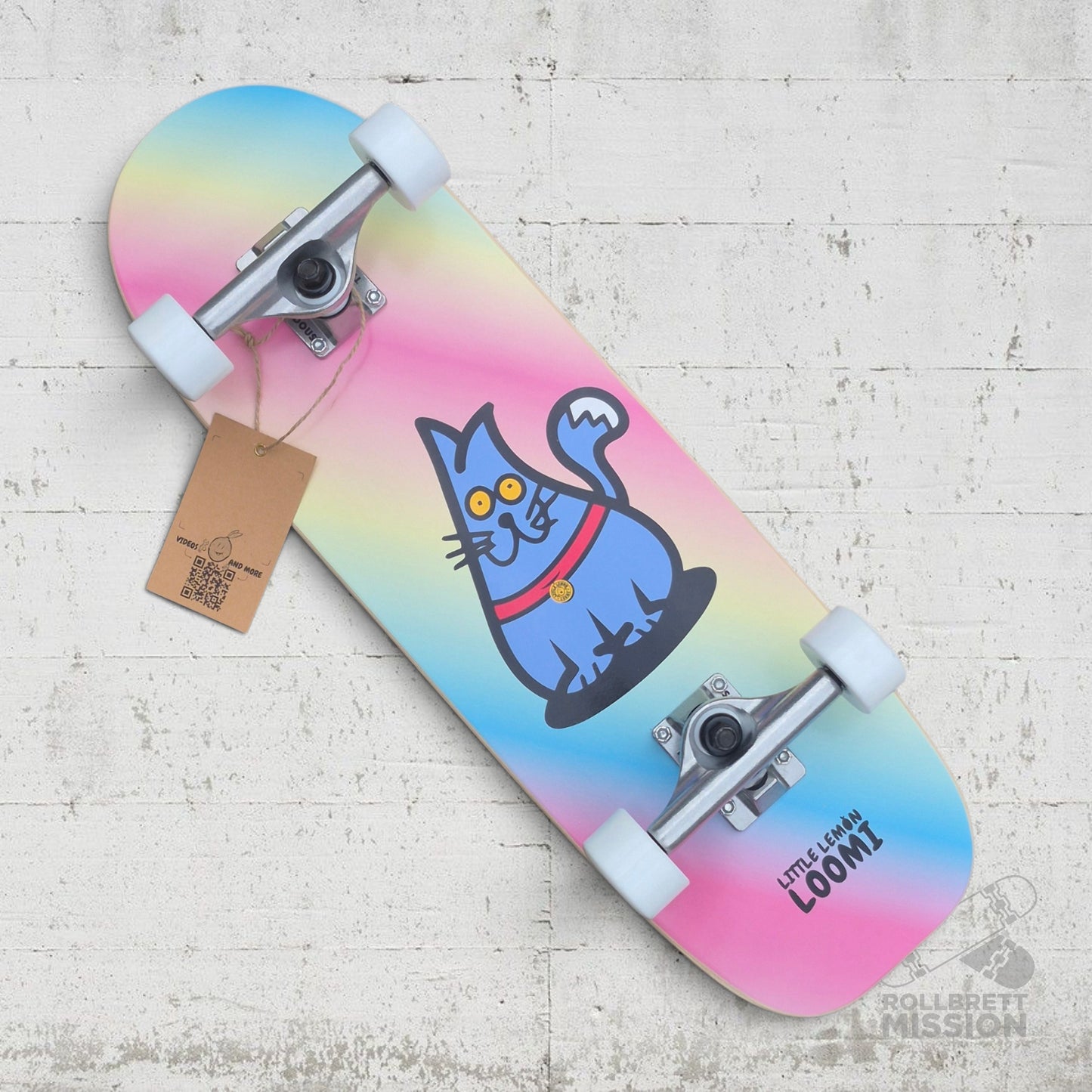 Little Lemon Loomi Kids Korkgrip Light Cruiser Skateboard 7.75 x 25.25 Rainbow Cat