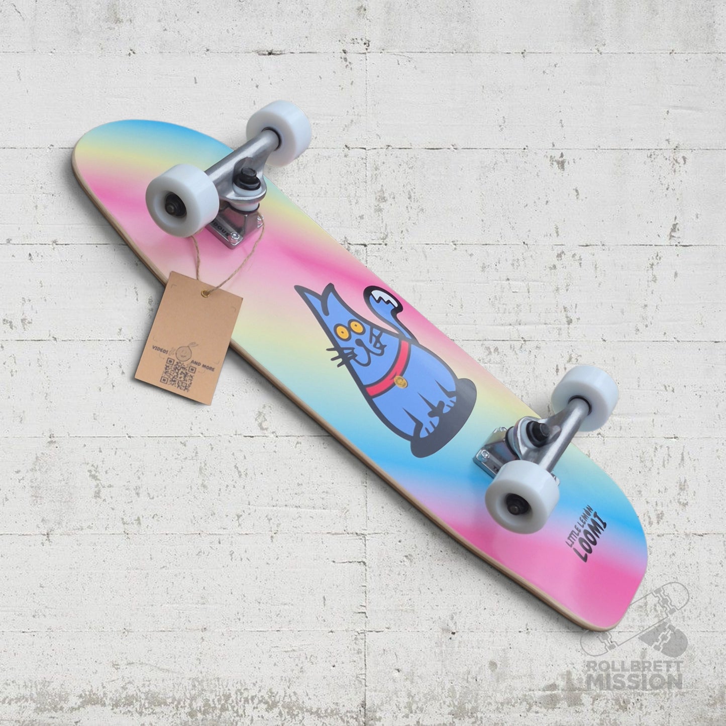 Little Lemon Loomi Kids Korkgrip Light Cruiser Skateboard 7.75 x 25.25 Rainbow Cat