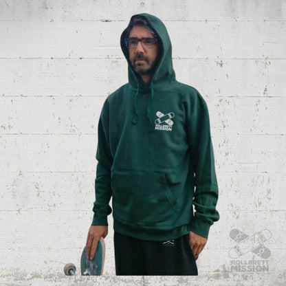 Rollbrett Mission Hoodie Mini Logo bottle green - Shirts & Tops - Rollbrett Mission