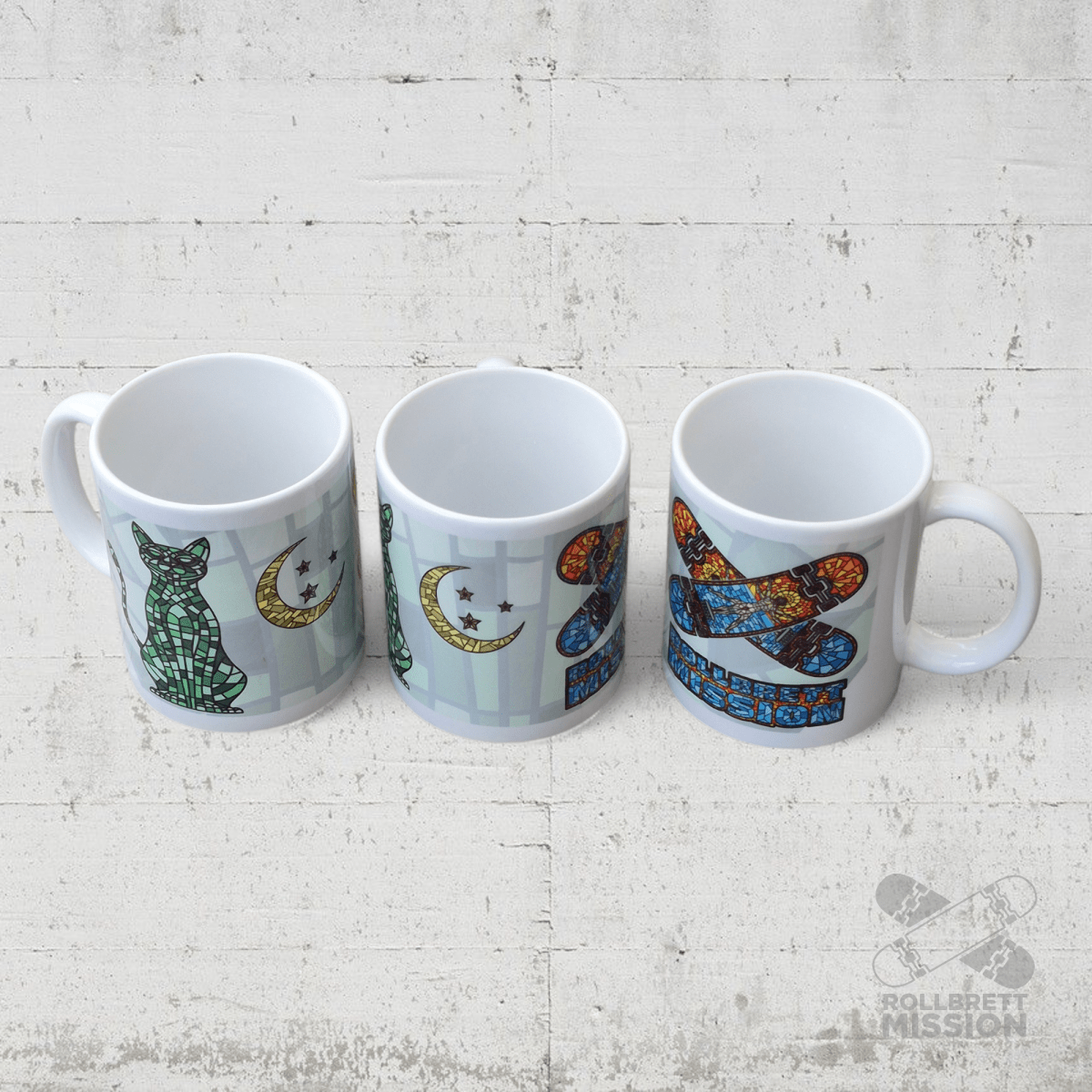 Rollbrett Mission Kaffeetasse Keramik Mosaik Katze - Geschirr - Rollbrett Mission