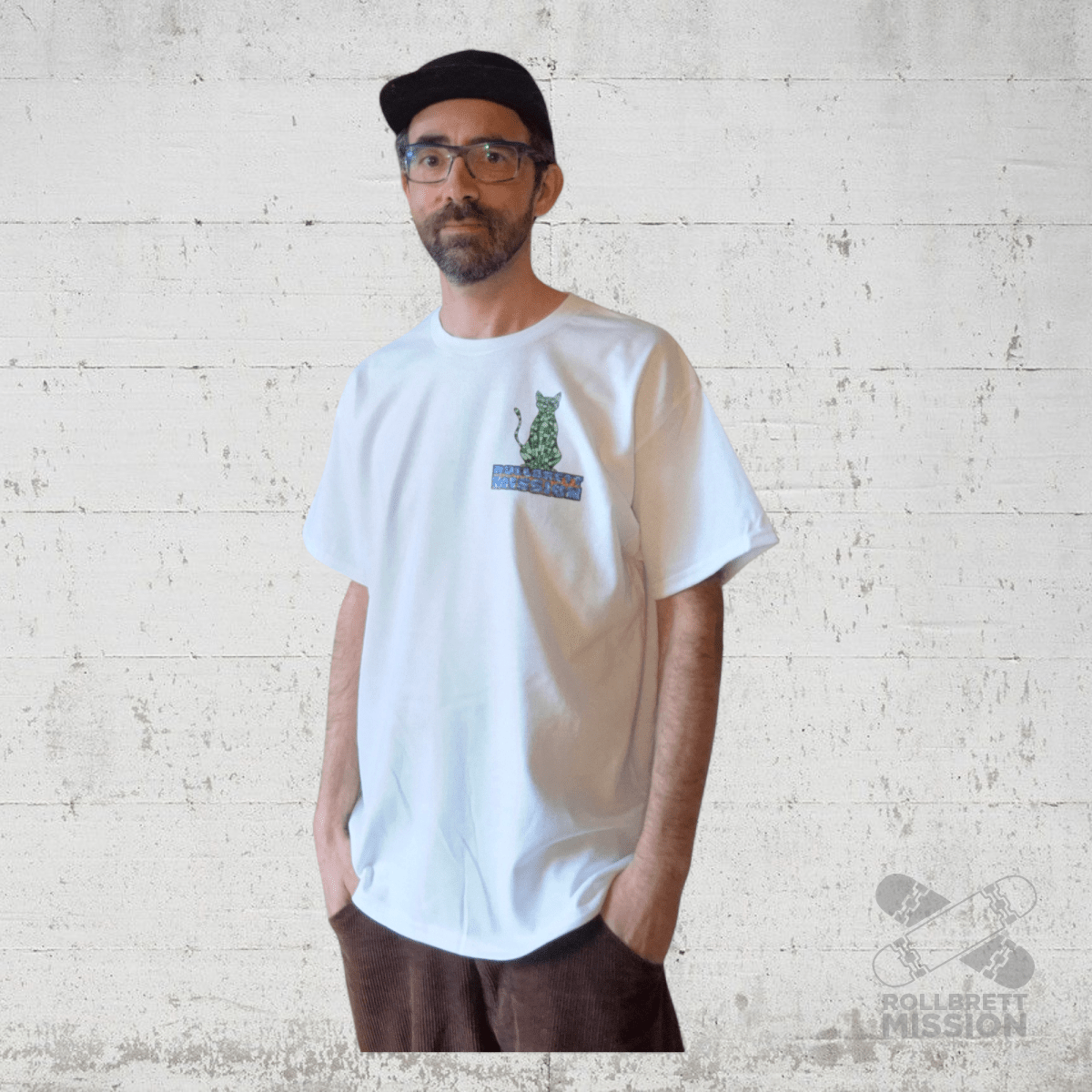 Rollbrett Mission Mosaik Katze T-Shirt weiß - Rollbrett Mission