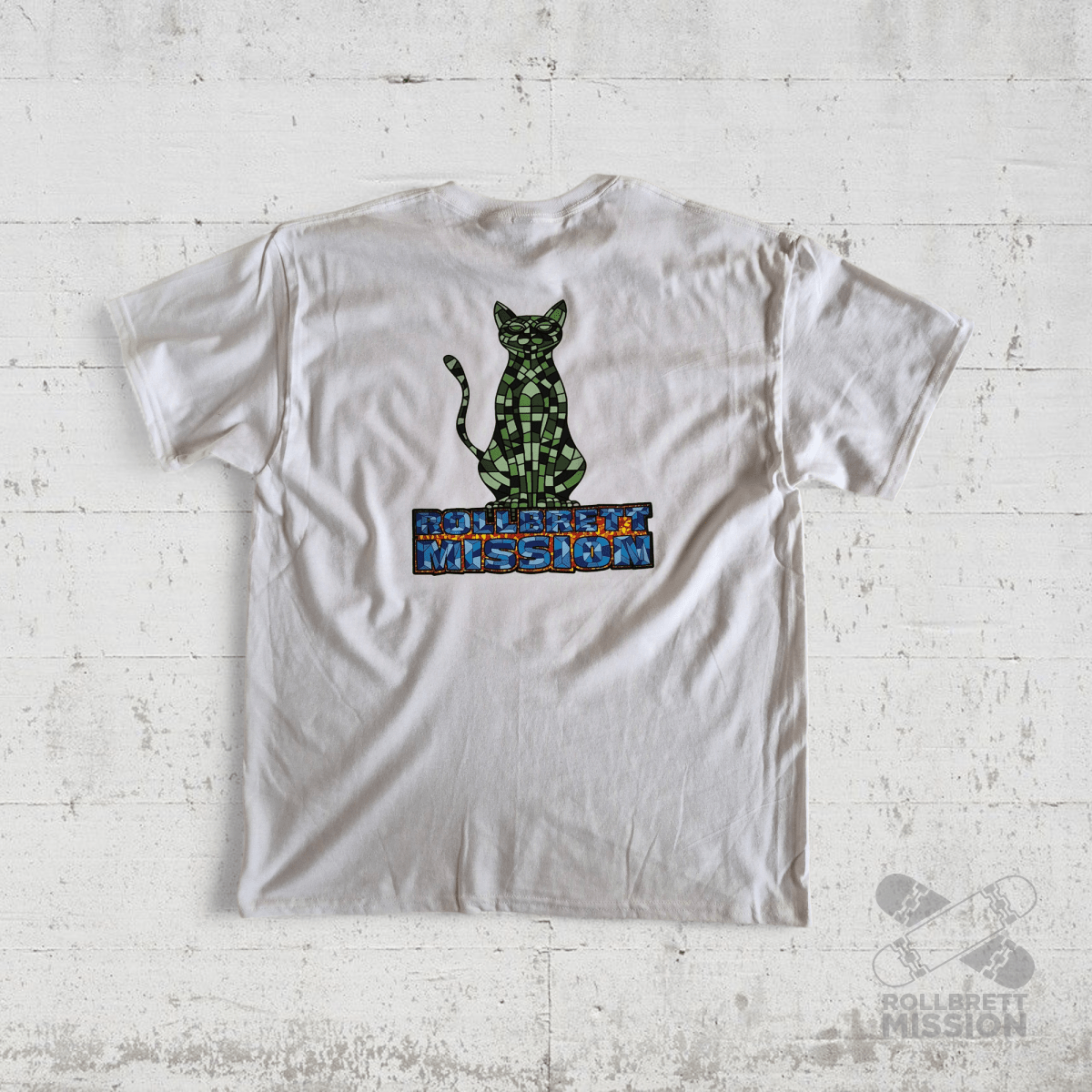 Rollbrett Mission Mosaik Katze T-Shirt weiß - Rollbrett Mission