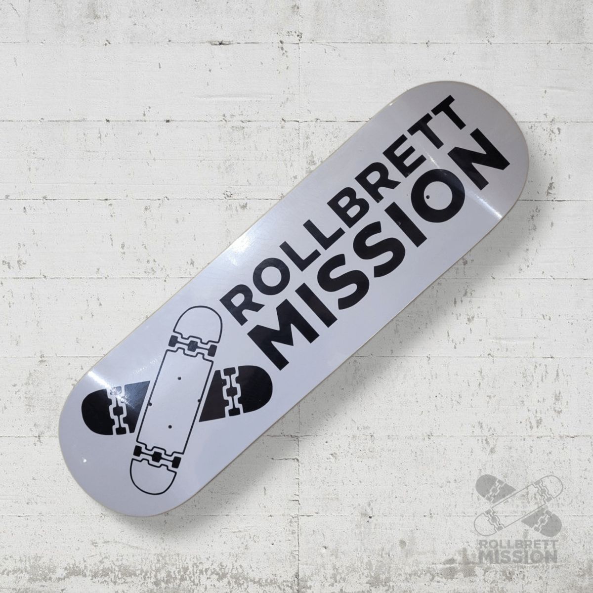 Rollbrett Mission White Classic Logo Medium Concave Deck - Skateboard - Decks - Rollbrett Mission