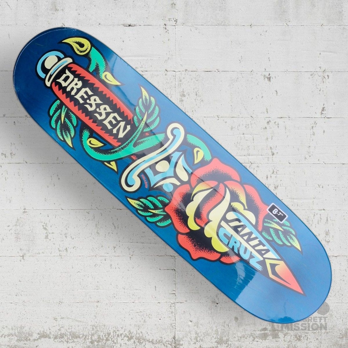 Santa Cruz Dressen Dagger 8.7" Twin Shaped Deck blue - Skateboard - Decks - Rollbrett Mission