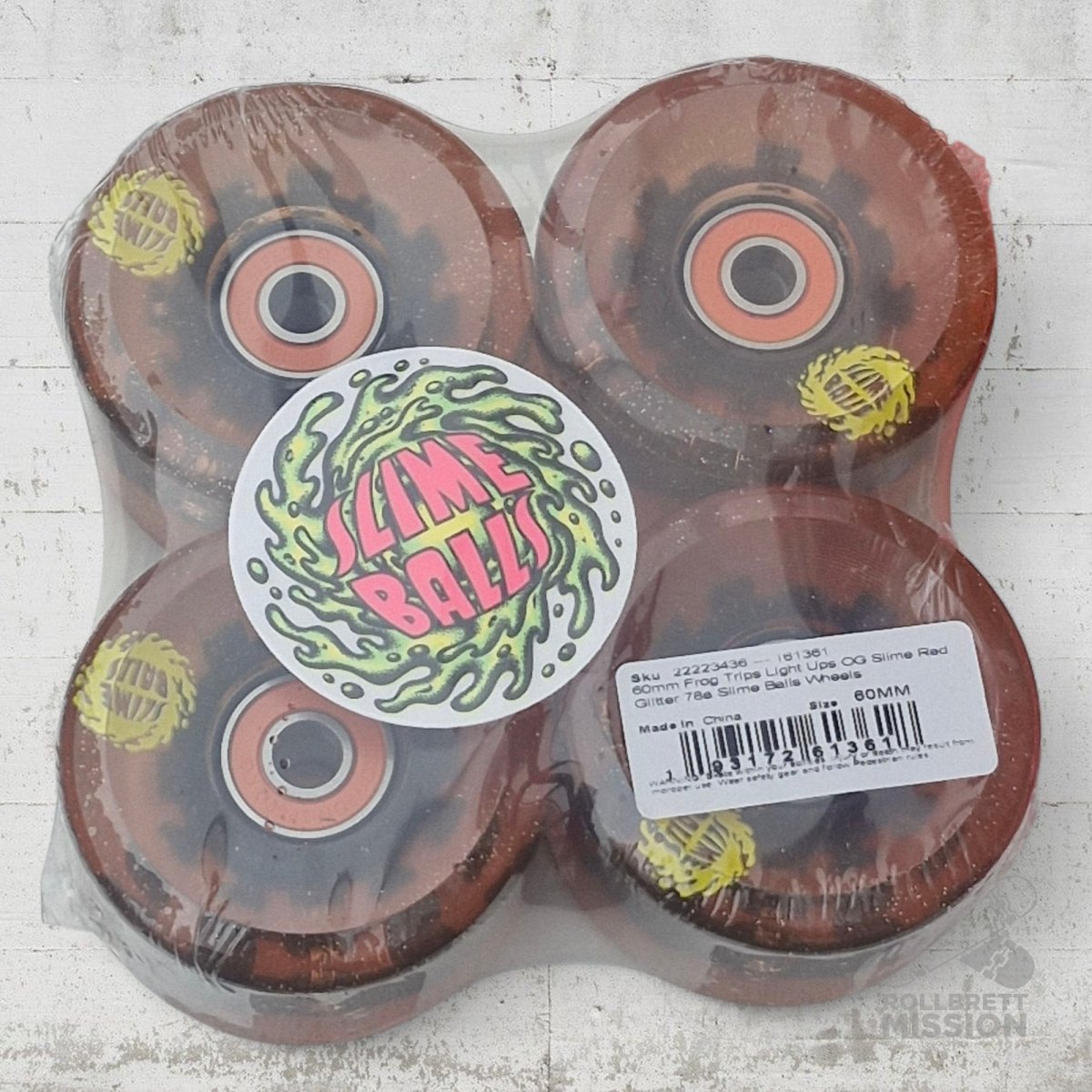 Slime Balls Light Ups 78a 60mm Frog Trips Red Glitter Skateboard Wheels - Skateboard - Rollen - Rollbrett Mission