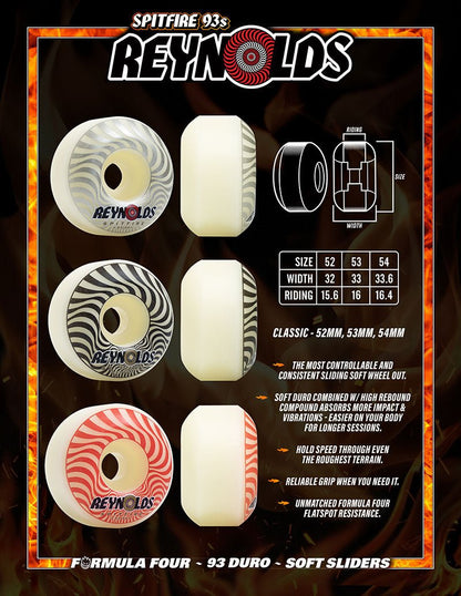 Spitfire 93s F4 Reynolds 54mm 93A Wheels - Skateboard-Rollen - Rollbrett Mission