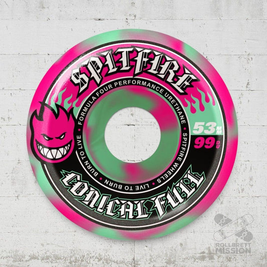 Spitfire F4 53mm 99A Conical Full teal pink swirl Wheels - Skateboard-Rollen - Rollbrett Mission