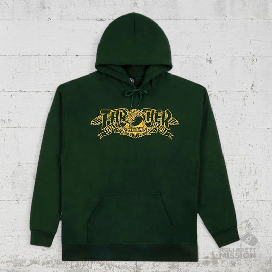 Thrasher Hoodie x Anti Hero Mag Banner forest green - Shirts & Tops - Rollbrett Mission