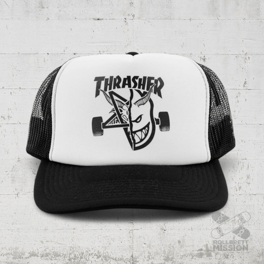 Thrasher x Spitfire Trucker Cap Thrash & Burn black white black - Kopfbekleidung & - tücher - Rollbrett Mission