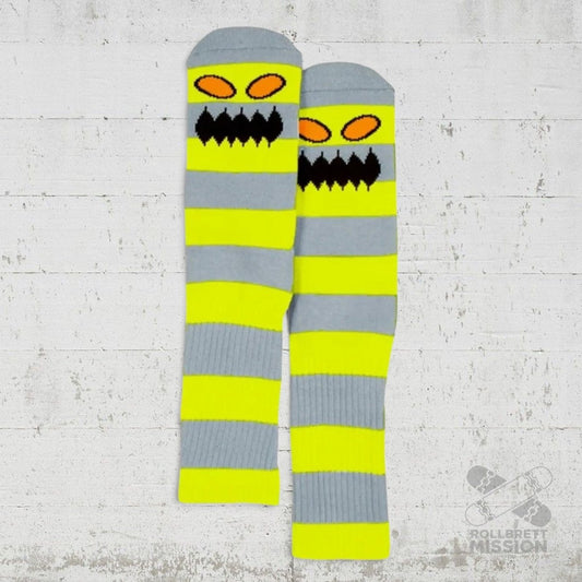 Toy Machine Socks Monster Big Stripe grey yellow Socken - Socken - Rollbrett Mission