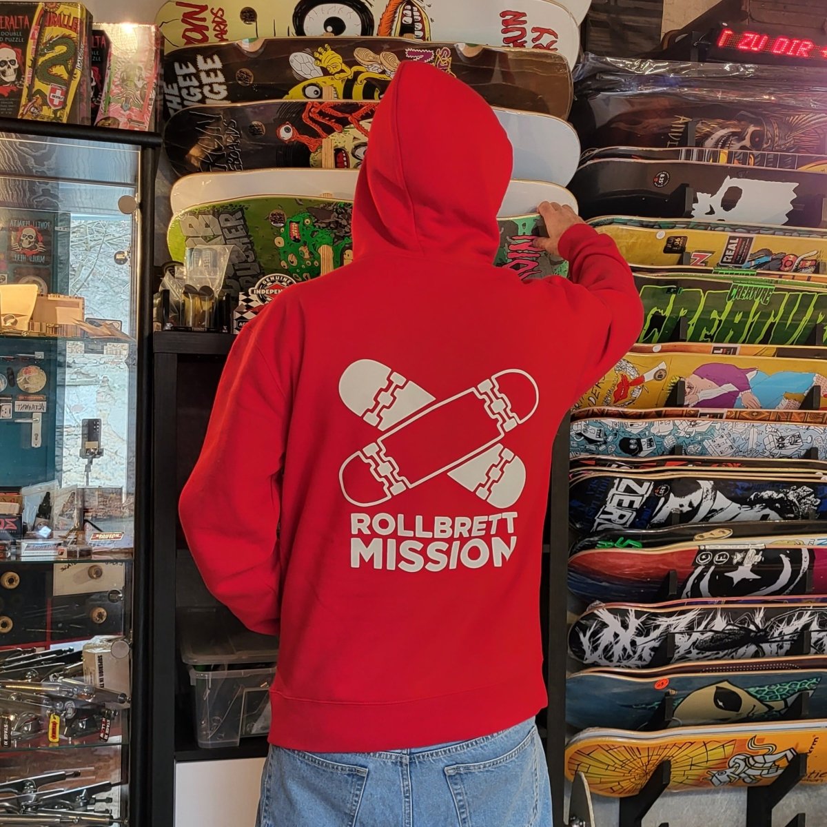 Rollbrett Mission Old School Hoodie red - Shirts & Tops - Rollbrett Mission